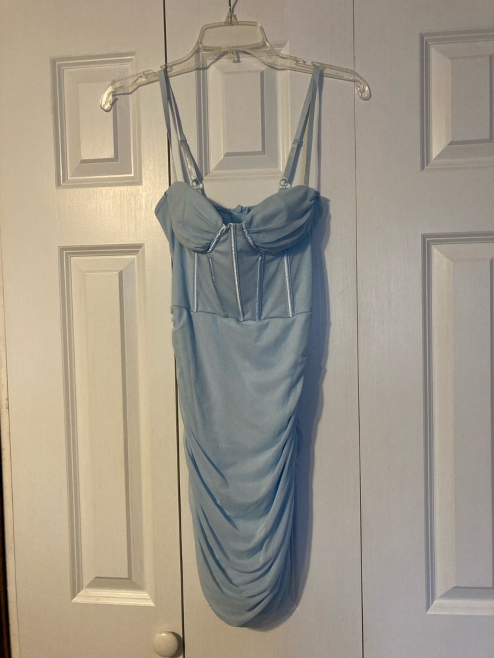SHEIN Powder Blue Ruched Bustier Midi Dress